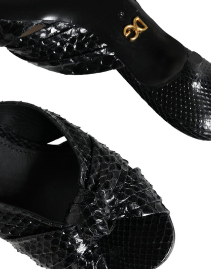 Dolce & Gabbana Black Leather Heels Slides Sandals Shoes - SMARTMARTNZ