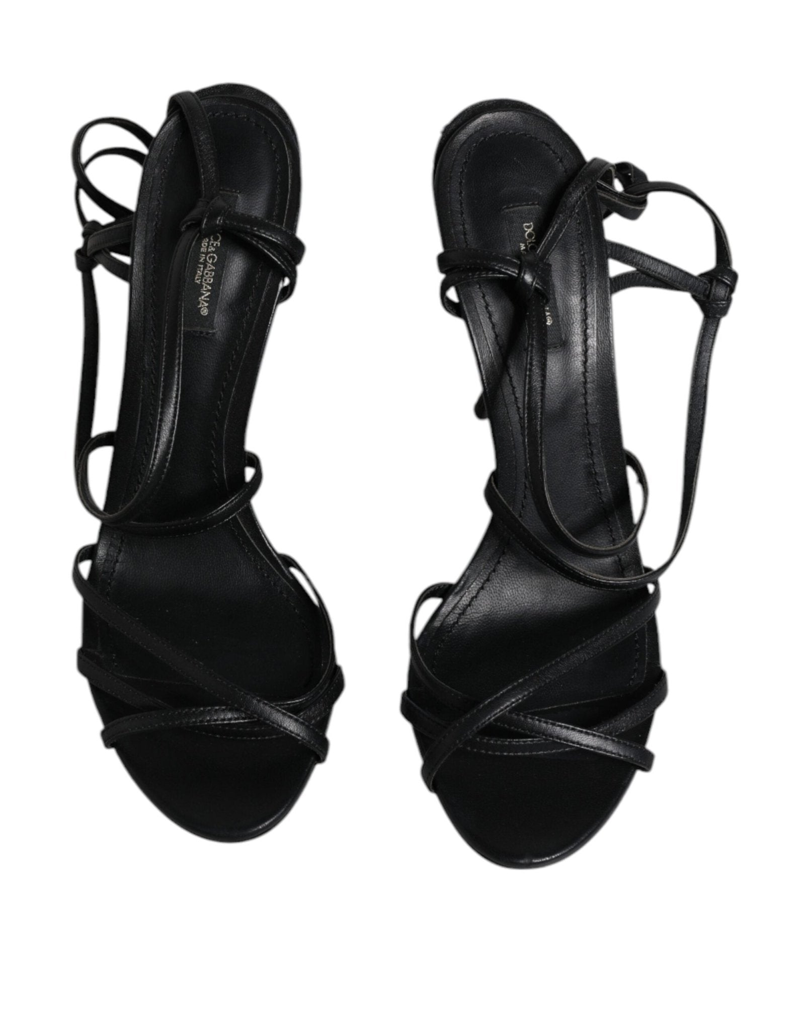 Dolce & Gabbana Black Leather High Heels Keira Sandals Shoes - SMARTMARTNZ