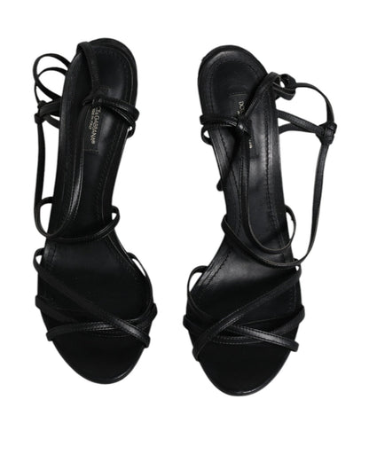 Dolce & Gabbana Black Leather High Heels Keira Sandals Shoes - SMARTMARTNZ