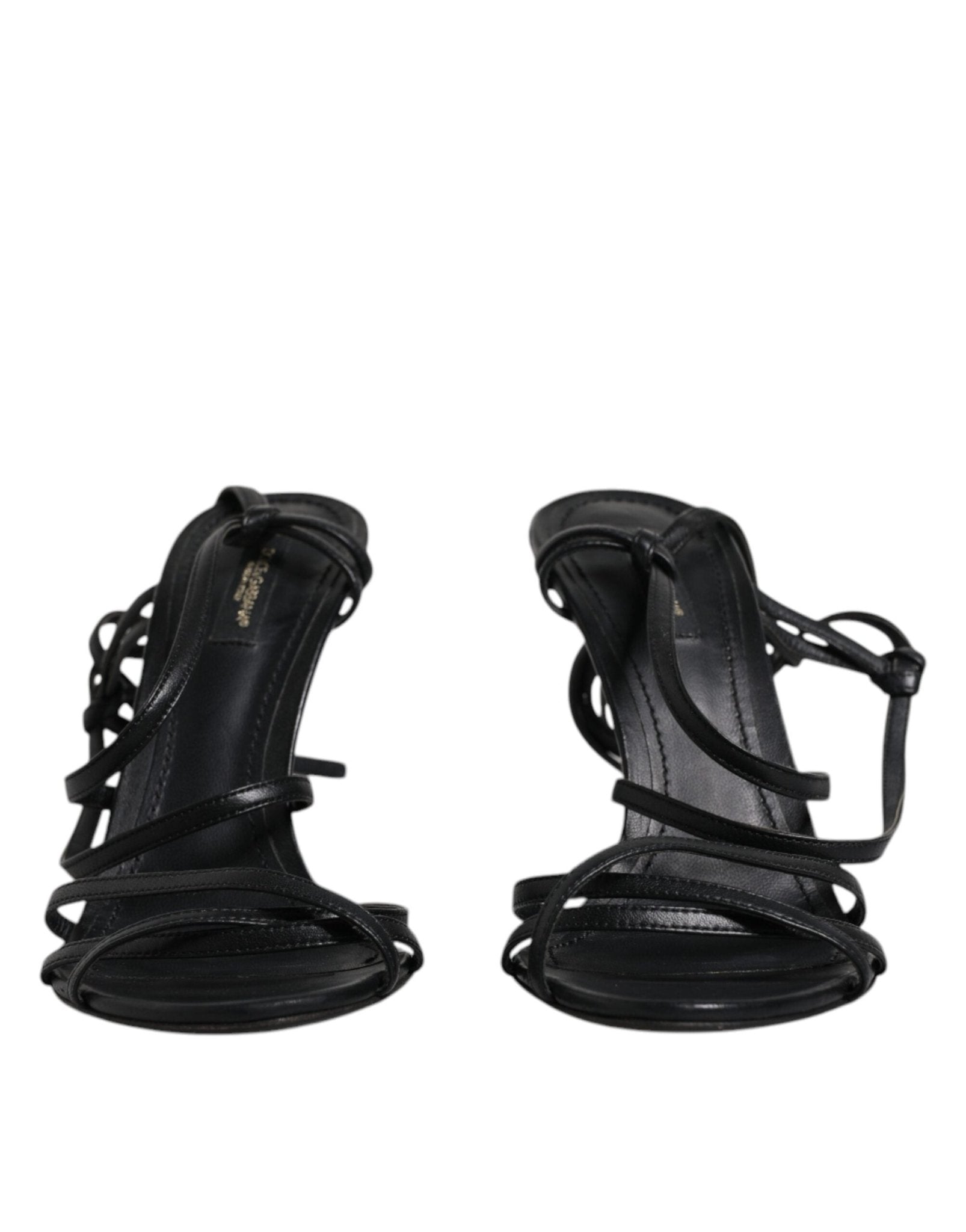 Dolce & Gabbana Black Leather High Heels Keira Sandals Shoes - SMARTMARTNZ