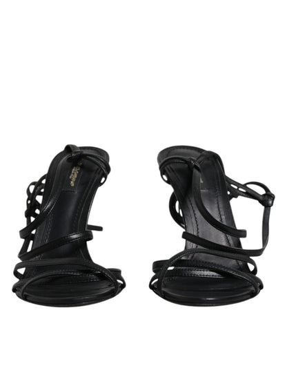 Dolce & Gabbana Black Leather High Heels Keira Sandals Shoes - SMARTMARTNZ