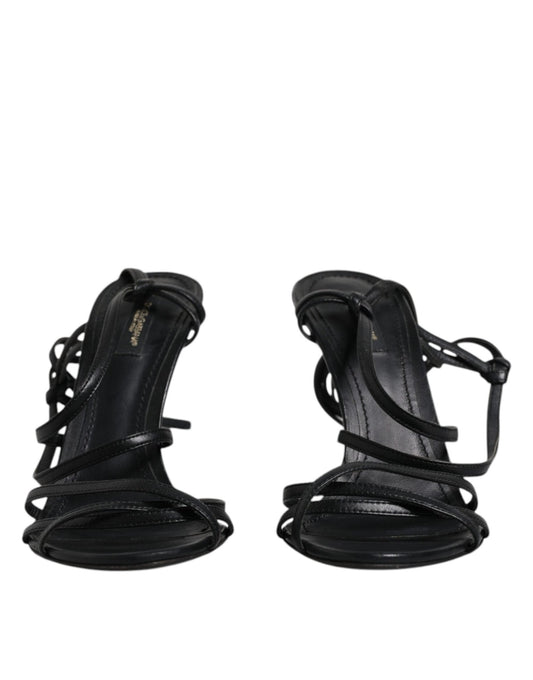 Dolce & Gabbana Black Leather High Heels Keira Sandals Shoes - SMARTMARTNZ