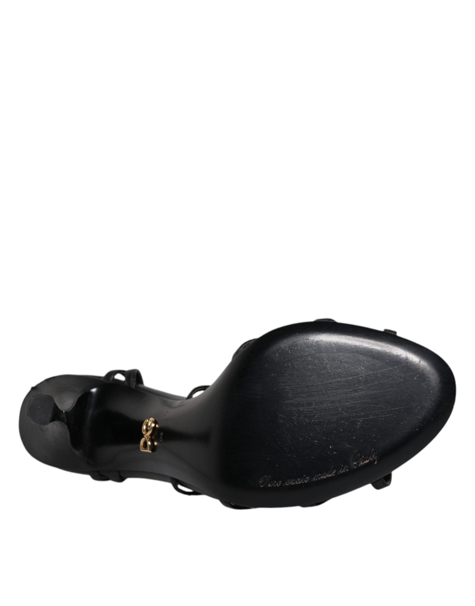 Dolce & Gabbana Black Leather High Heels Keira Sandals Shoes - SMARTMARTNZ