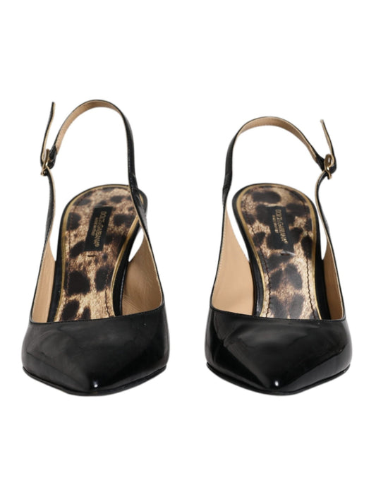 Dolce & Gabbana Black Leather High Heels Slingbacks Shoes - SMARTMARTNZ
