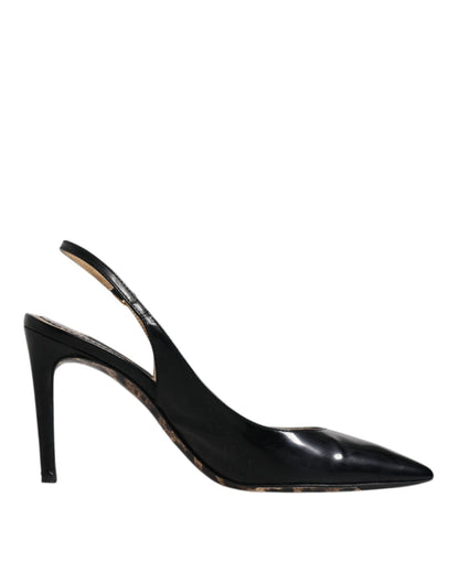Dolce & Gabbana Black Leather High Heels Slingbacks Shoes - SMARTMARTNZ