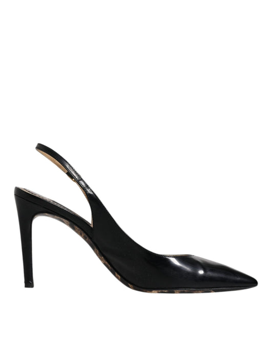 Dolce & Gabbana Black Leather High Heels Slingbacks Shoes - SMARTMARTNZ