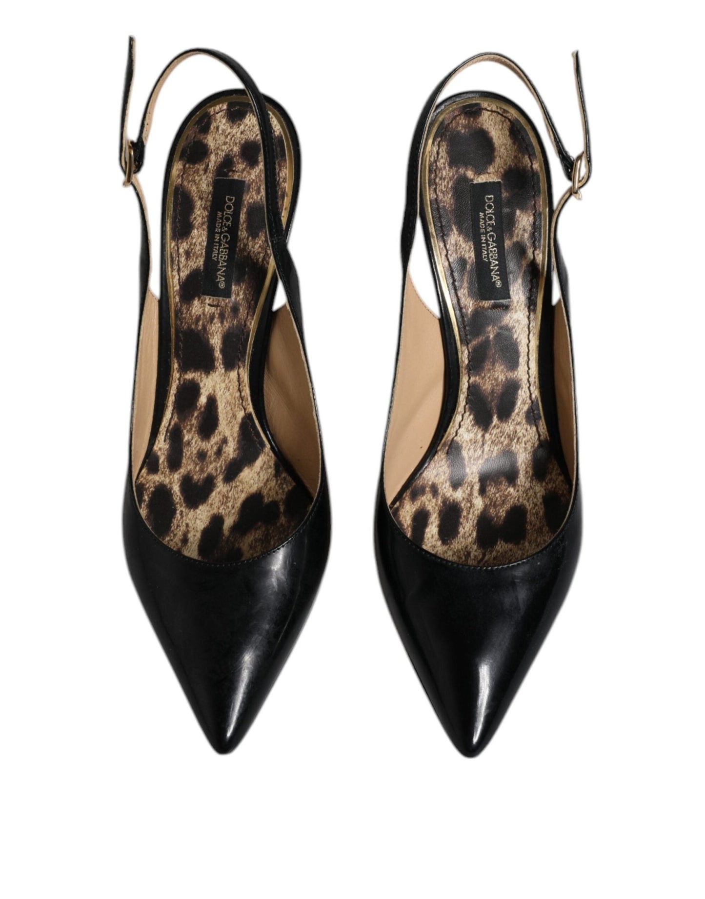 Dolce & Gabbana Black Leather High Heels Slingbacks Shoes - SMARTMARTNZ