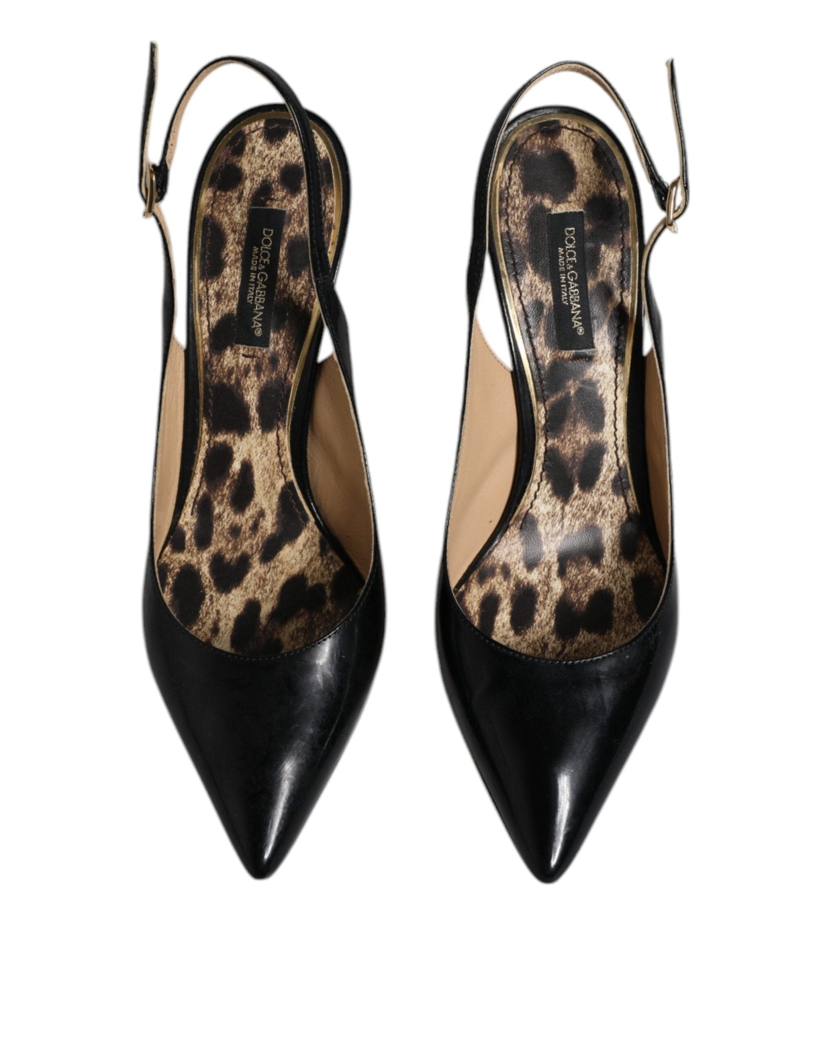 Dolce & Gabbana Black Leather High Heels Slingbacks Shoes - SMARTMARTNZ