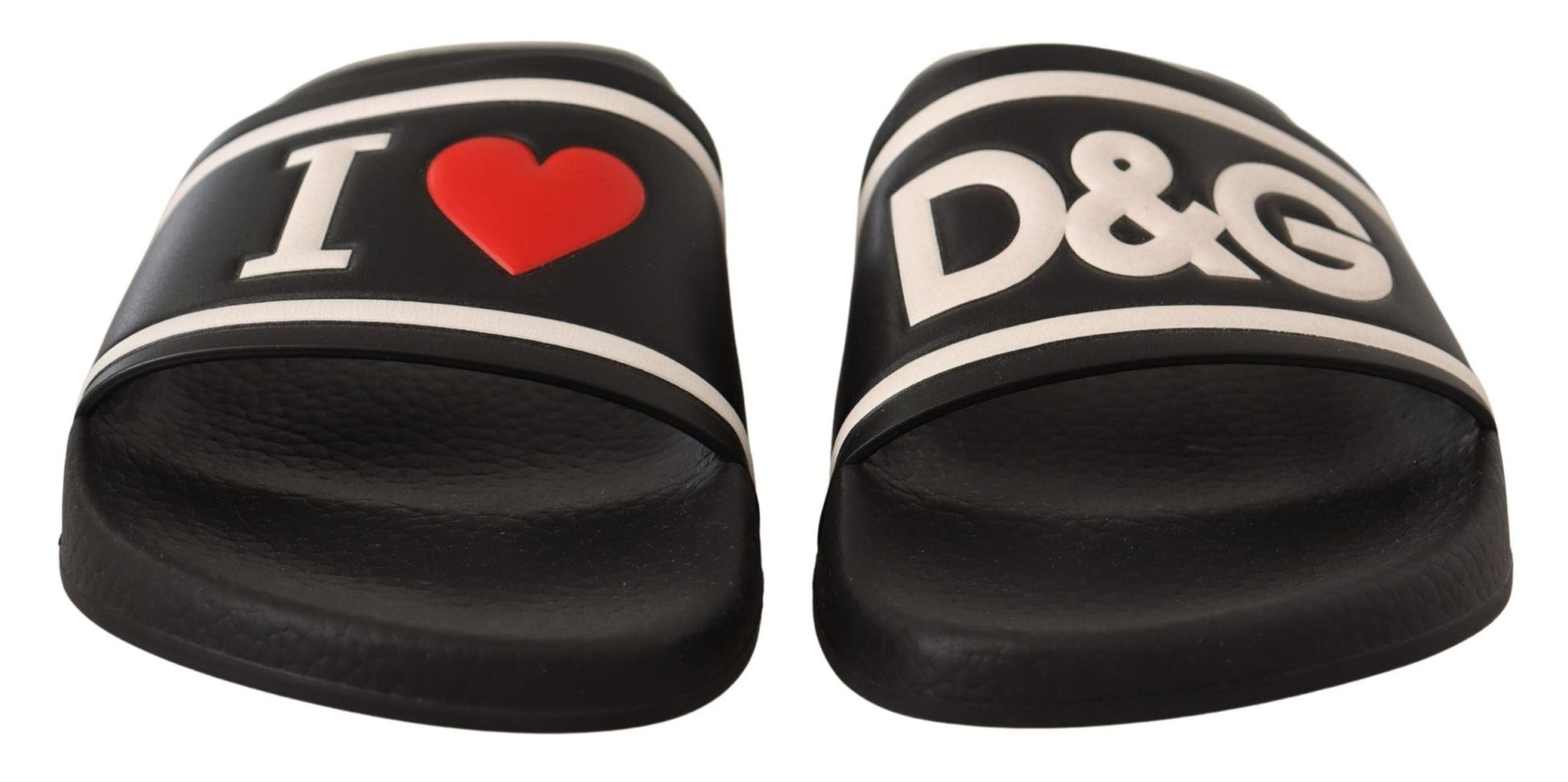 Dolce & Gabbana Black Leather I Love D&G Slides Sandals - SMARTMARTNZ