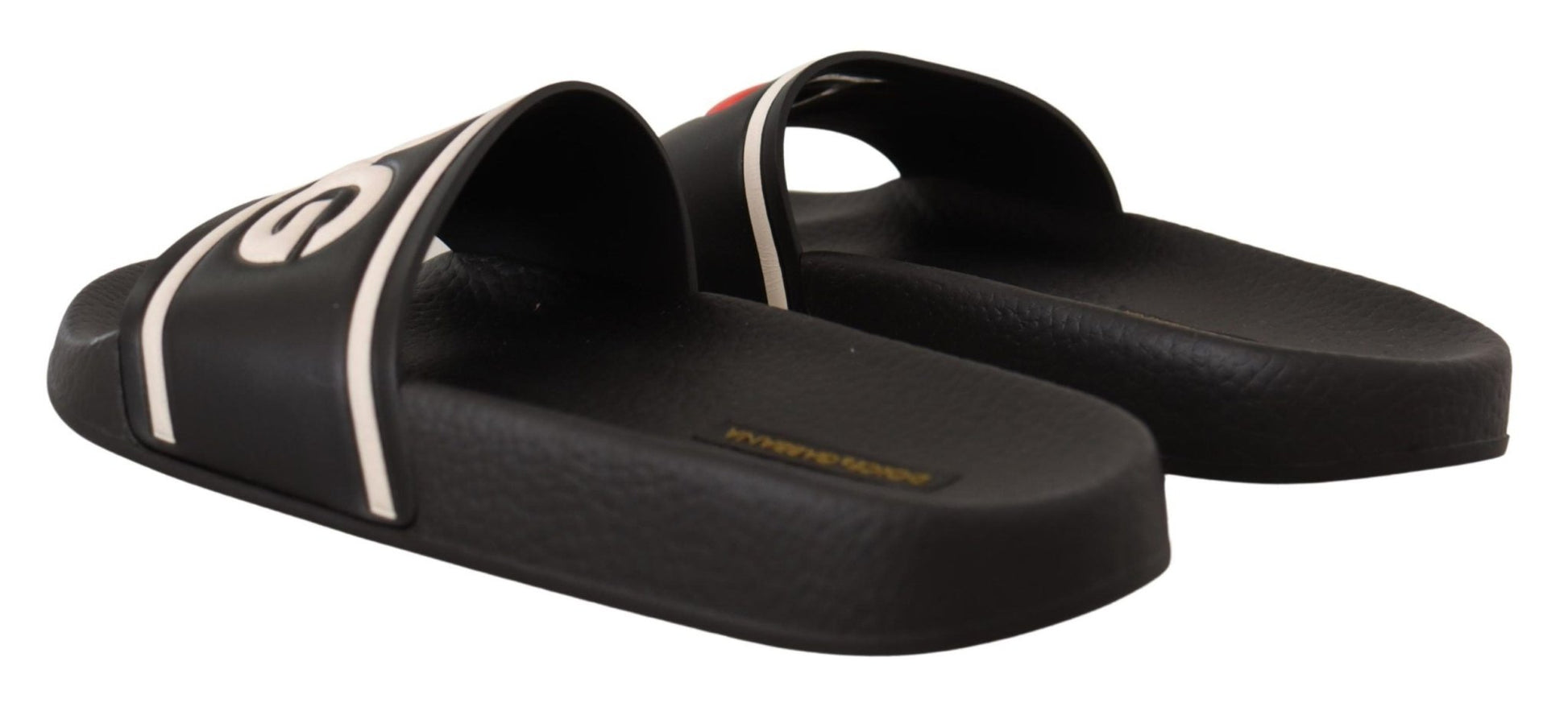 Dolce & Gabbana Black Leather I Love D&G Slides Sandals - SMARTMARTNZ