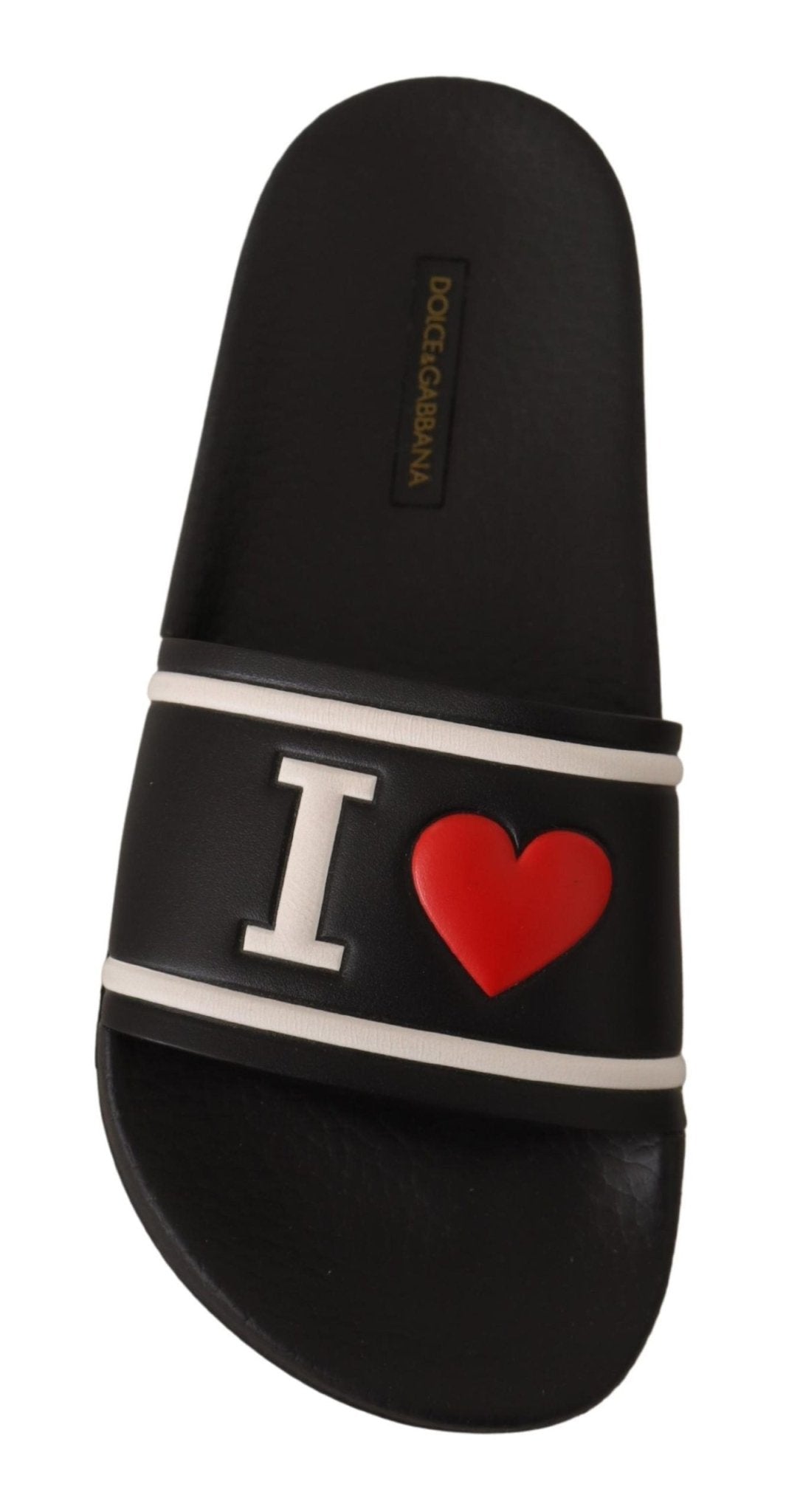 Dolce & Gabbana Black Leather I Love D&G Slides Sandals - SMARTMARTNZ
