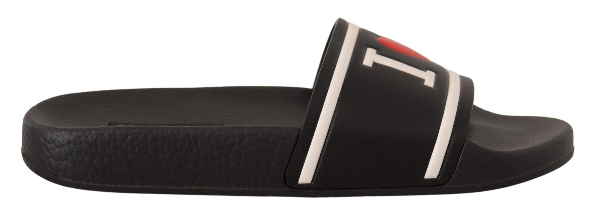Dolce & Gabbana Black Leather I Love D&G Slides Sandals - SMARTMARTNZ