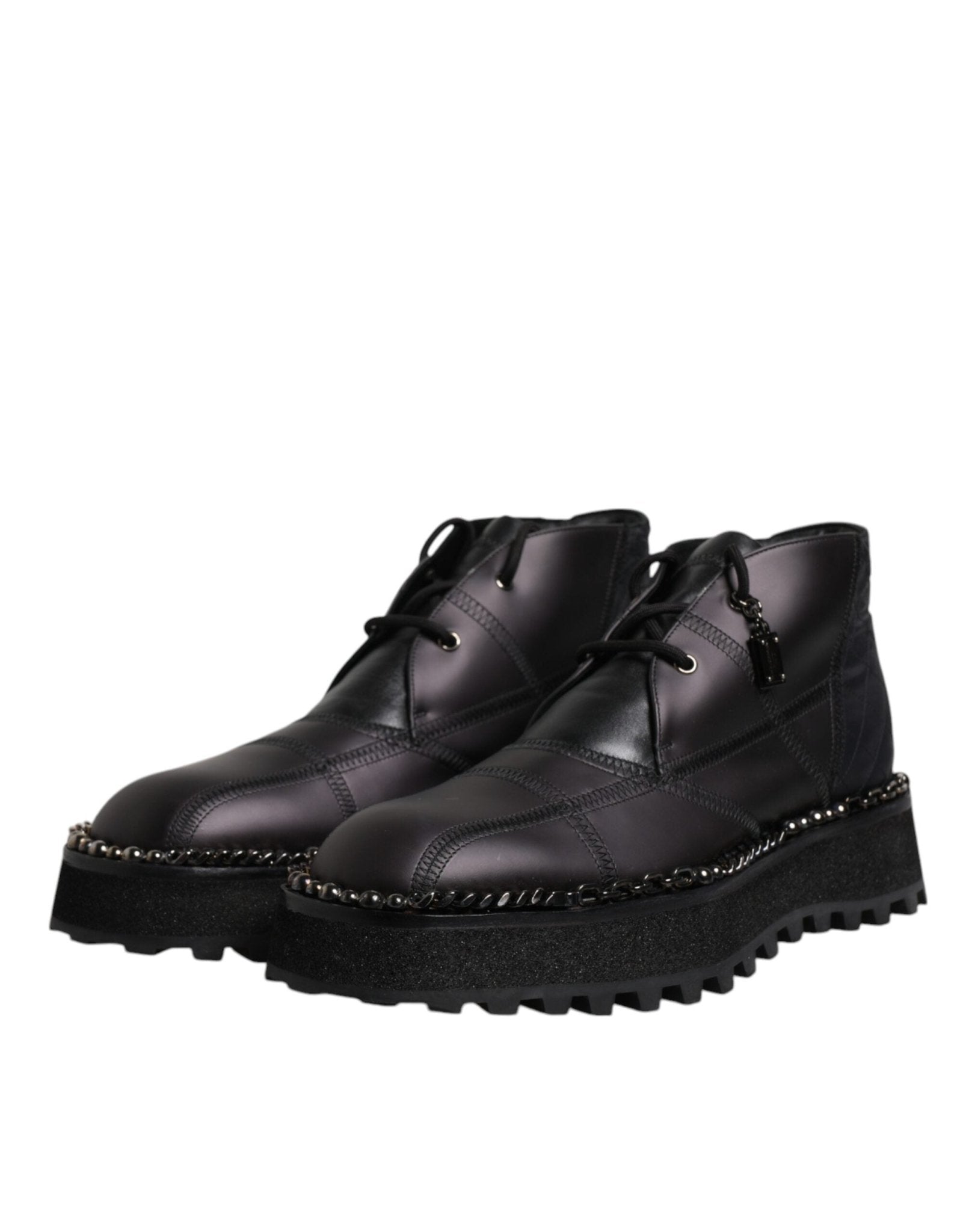 Dolce & Gabbana Black Leather Lace Up Ankle Boots Shoes - SMARTMARTNZ