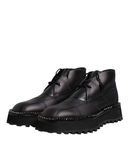 Dolce & Gabbana Black Leather Lace Up Ankle Boots Shoes - SMARTMARTNZ
