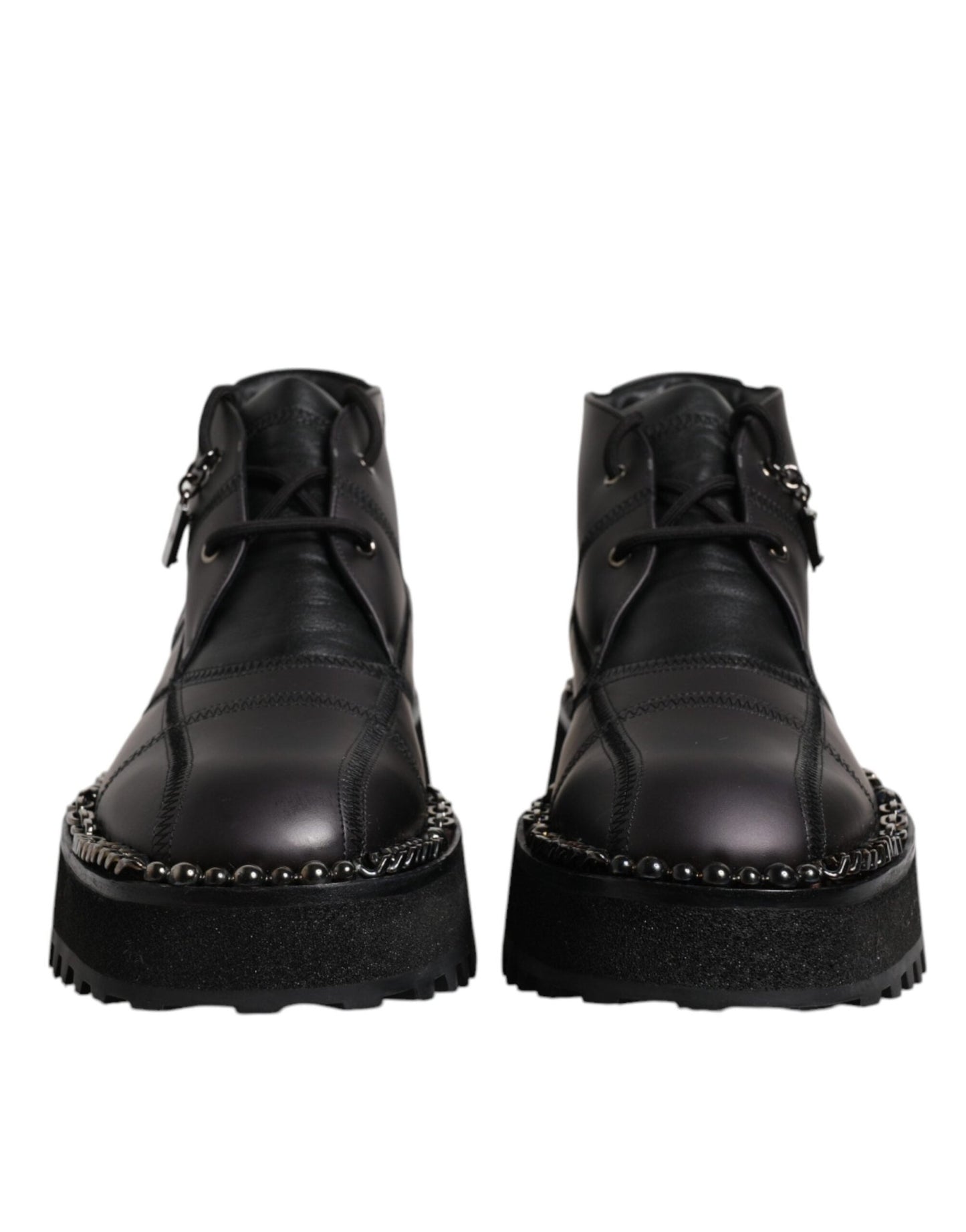 Dolce & Gabbana Black Leather Lace Up Ankle Boots Shoes - SMARTMARTNZ