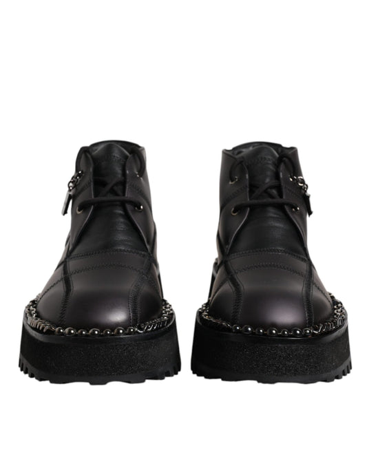 Dolce & Gabbana Black Leather Lace Up Ankle Boots Shoes - SMARTMARTNZ