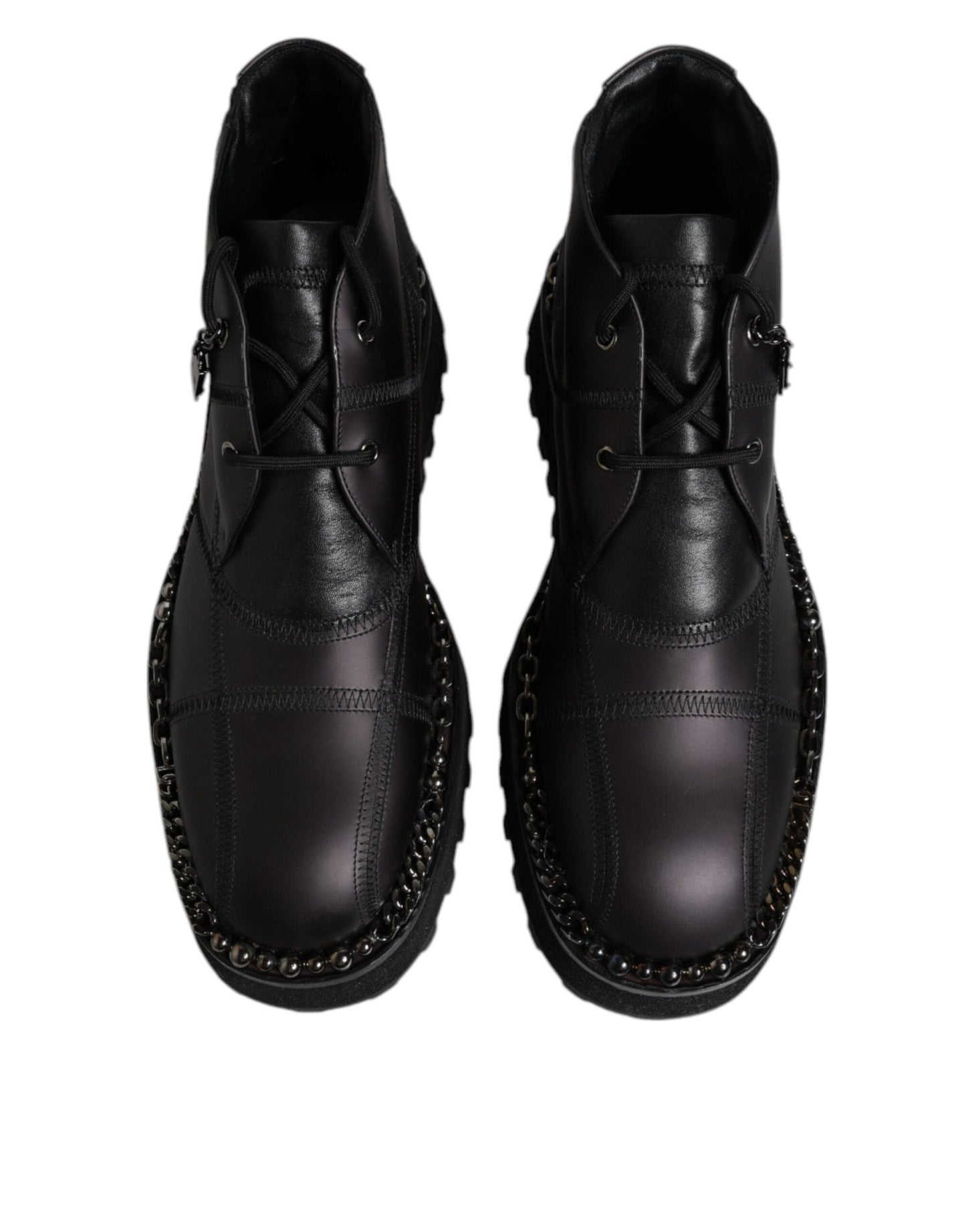 Dolce & Gabbana Black Leather Lace Up Ankle Boots Shoes - SMARTMARTNZ