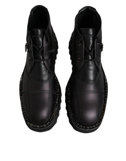 Dolce & Gabbana Black Leather Lace Up Ankle Boots Shoes - SMARTMARTNZ