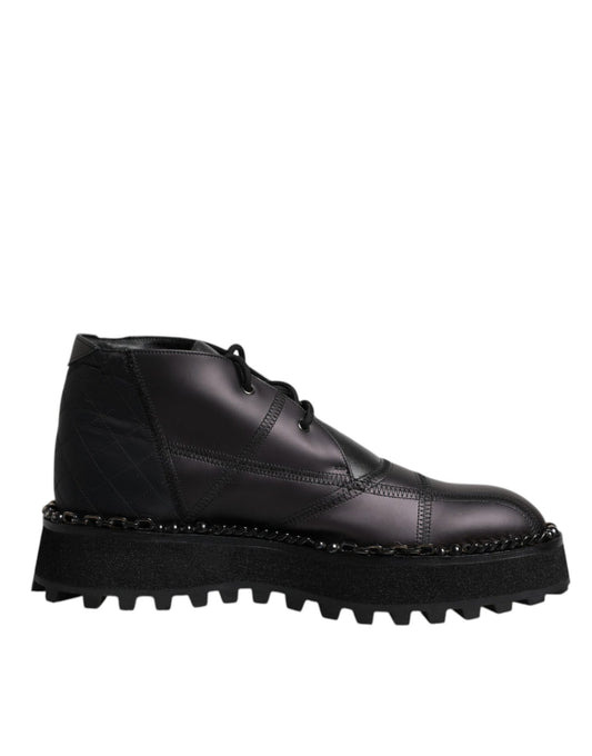 Dolce & Gabbana Black Leather Lace Up Ankle Boots Shoes - SMARTMARTNZ