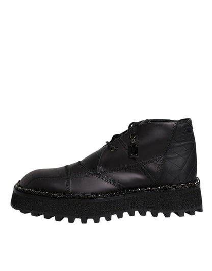 Dolce & Gabbana Black Leather Lace Up Ankle Boots Shoes - SMARTMARTNZ