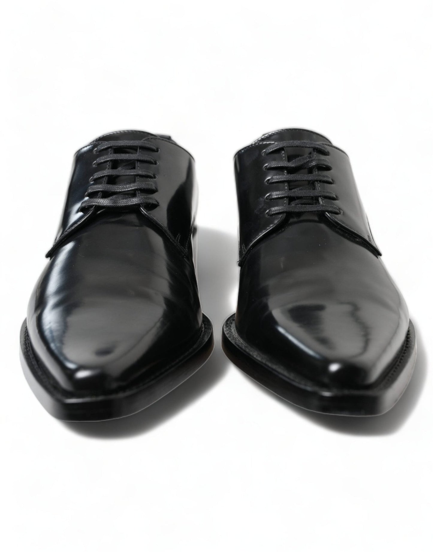 Dolce & Gabbana Black Leather Lace Up Formal Flats Shoes - SMARTMARTNZ