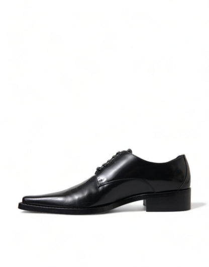 Dolce & Gabbana Black Leather Lace Up Formal Flats Shoes - SMARTMARTNZ