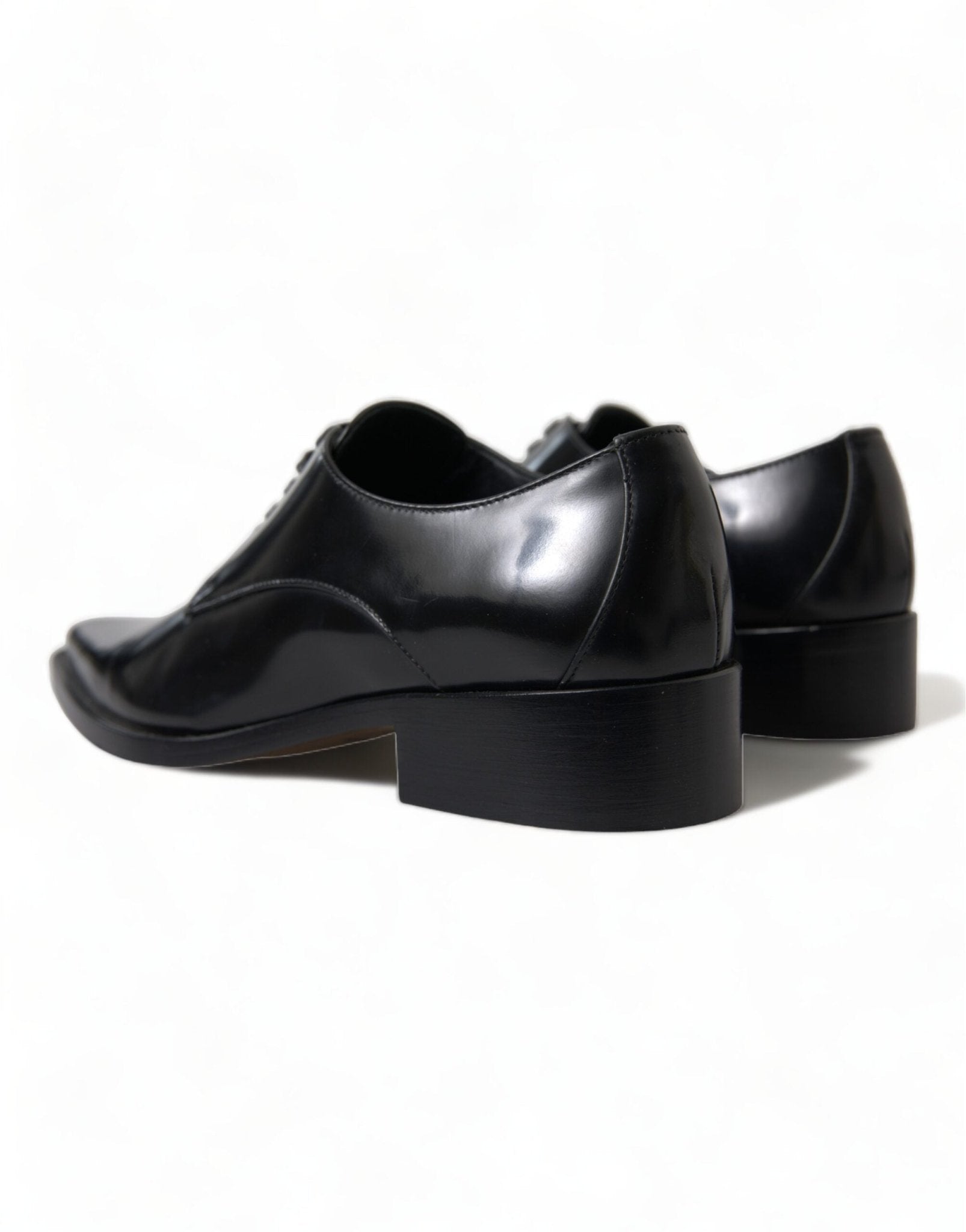 Dolce & Gabbana Black Leather Lace Up Formal Flats Shoes - SMARTMARTNZ