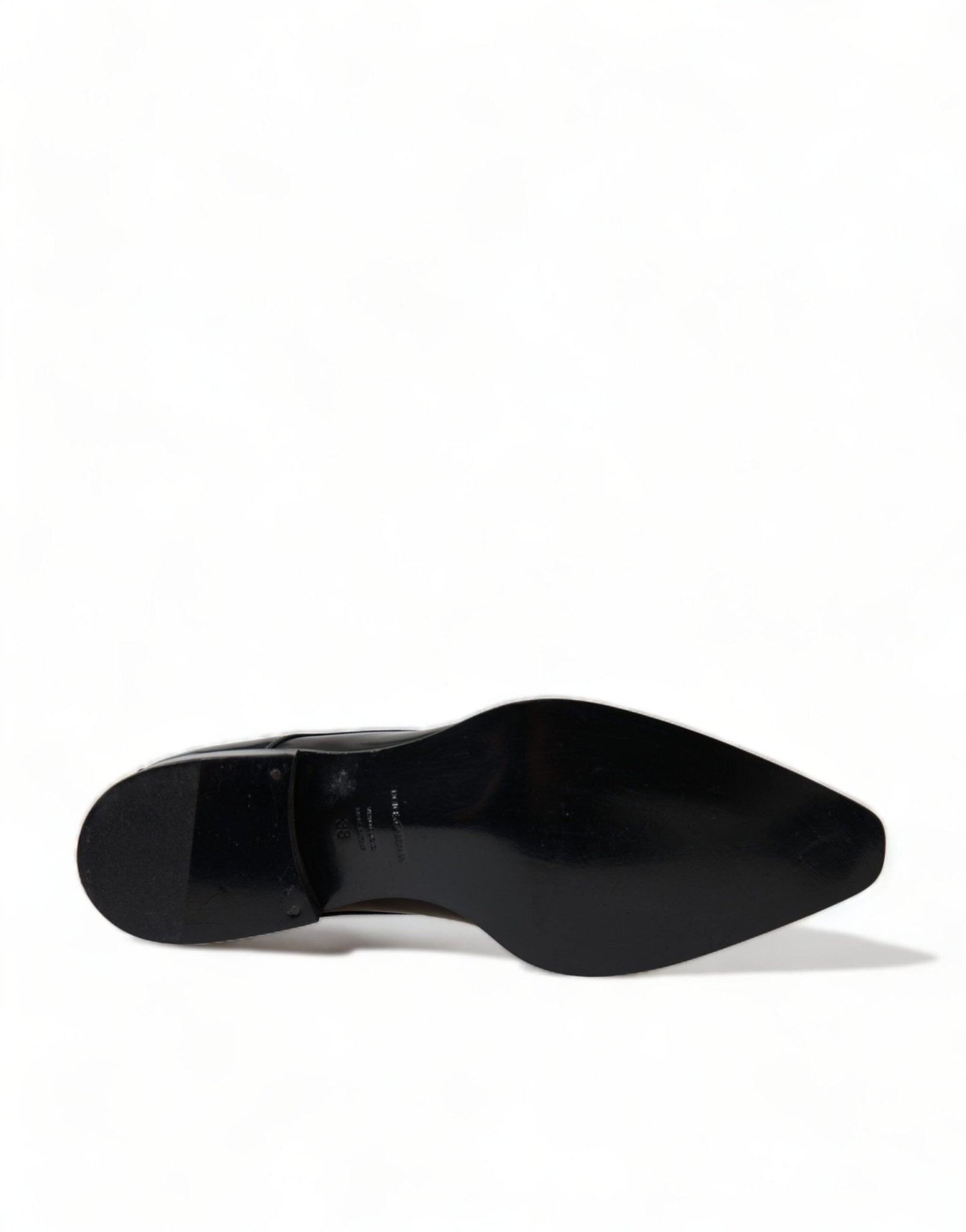 Dolce & Gabbana Black Leather Lace Up Formal Flats Shoes - SMARTMARTNZ