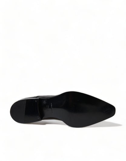 Dolce & Gabbana Black Leather Lace Up Formal Flats Shoes - SMARTMARTNZ