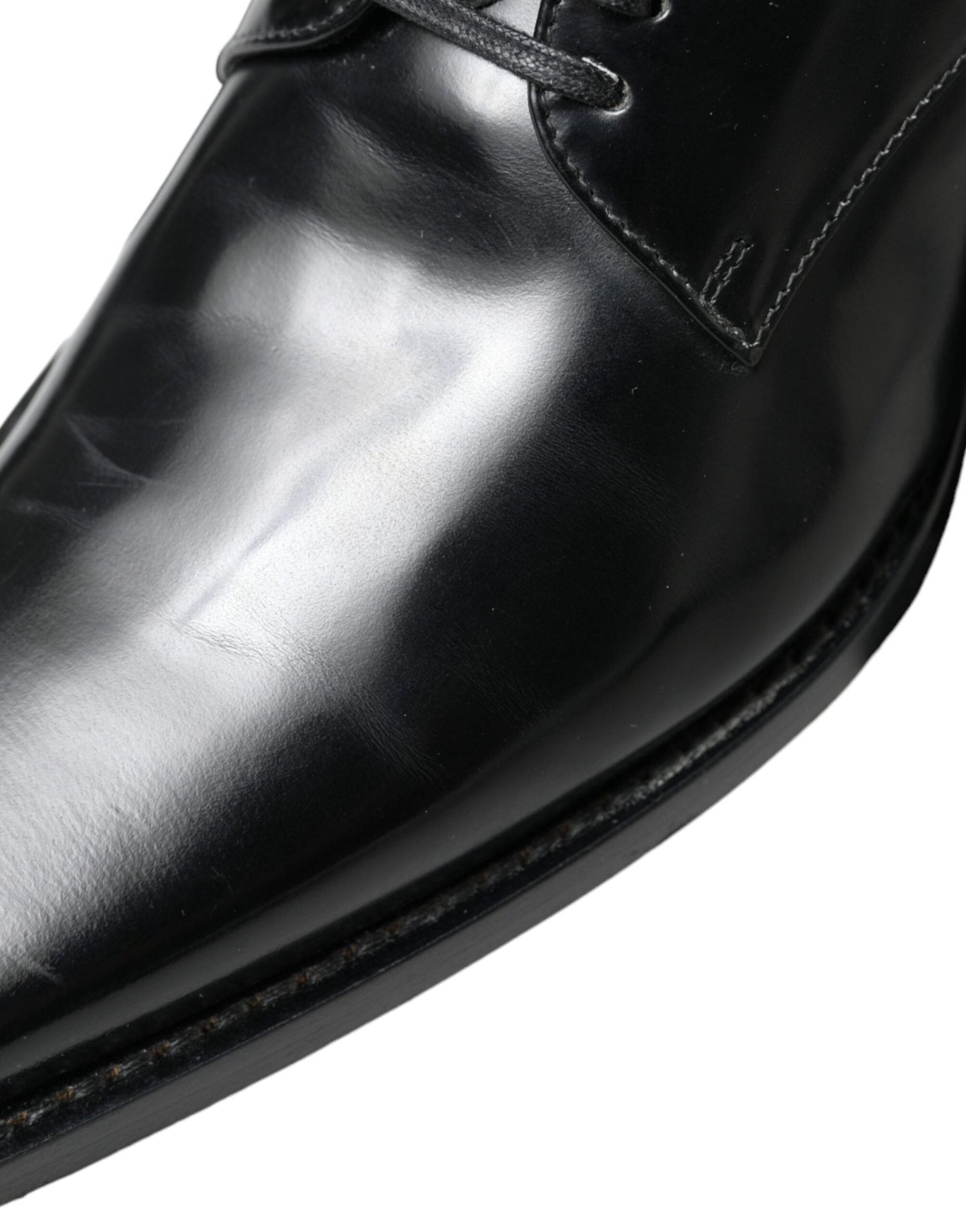 Dolce & Gabbana Black Leather Lace Up Formal Flats Shoes - SMARTMARTNZ