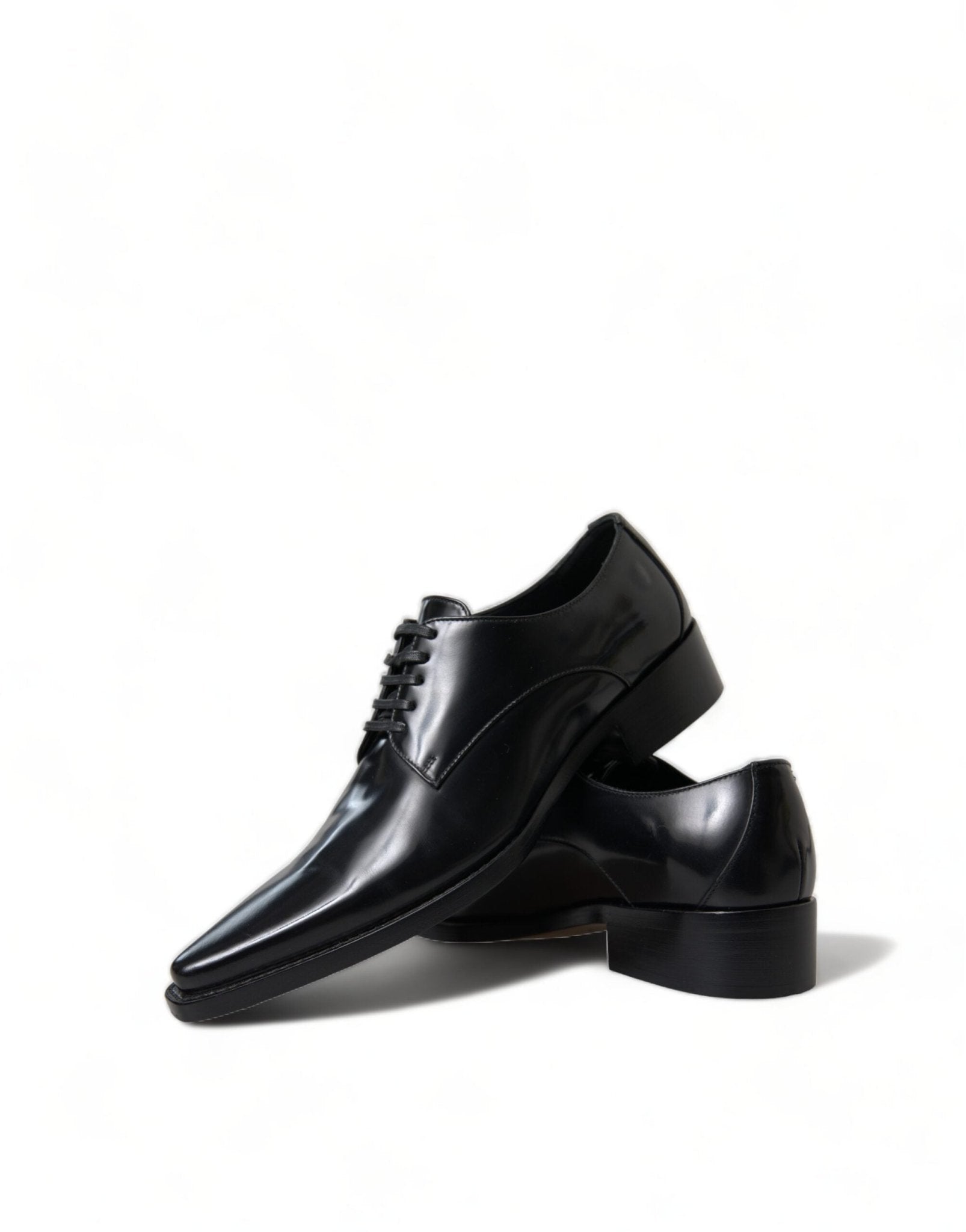 Dolce & Gabbana Black Leather Lace Up Formal Flats Shoes - SMARTMARTNZ