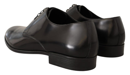 Dolce & Gabbana Black Leather Lace Up Men Dress Derby Shoes - SMARTMARTNZ