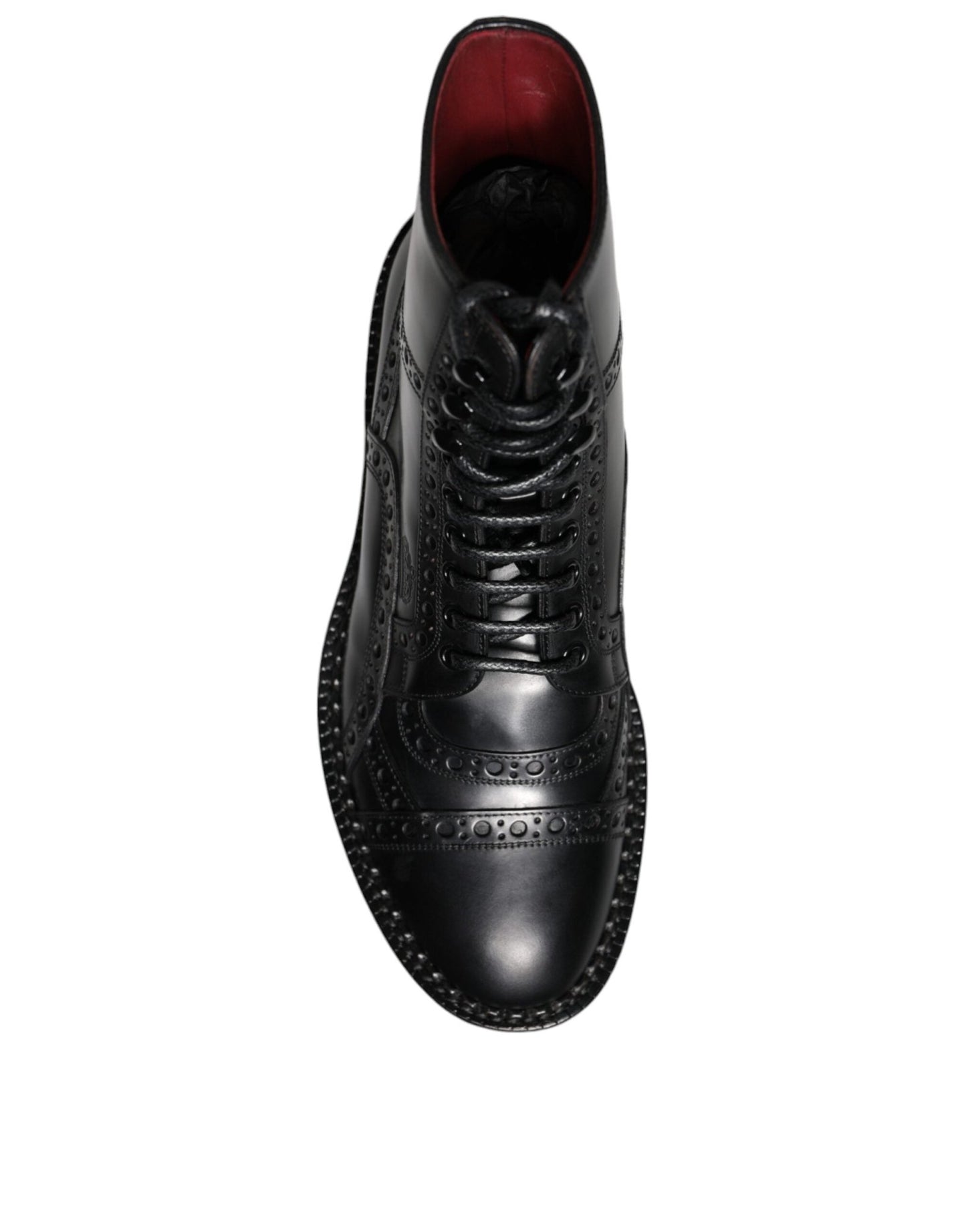 Dolce & Gabbana Black Leather Lace Up Mid Calf Boots Shoes - SMARTMARTNZ