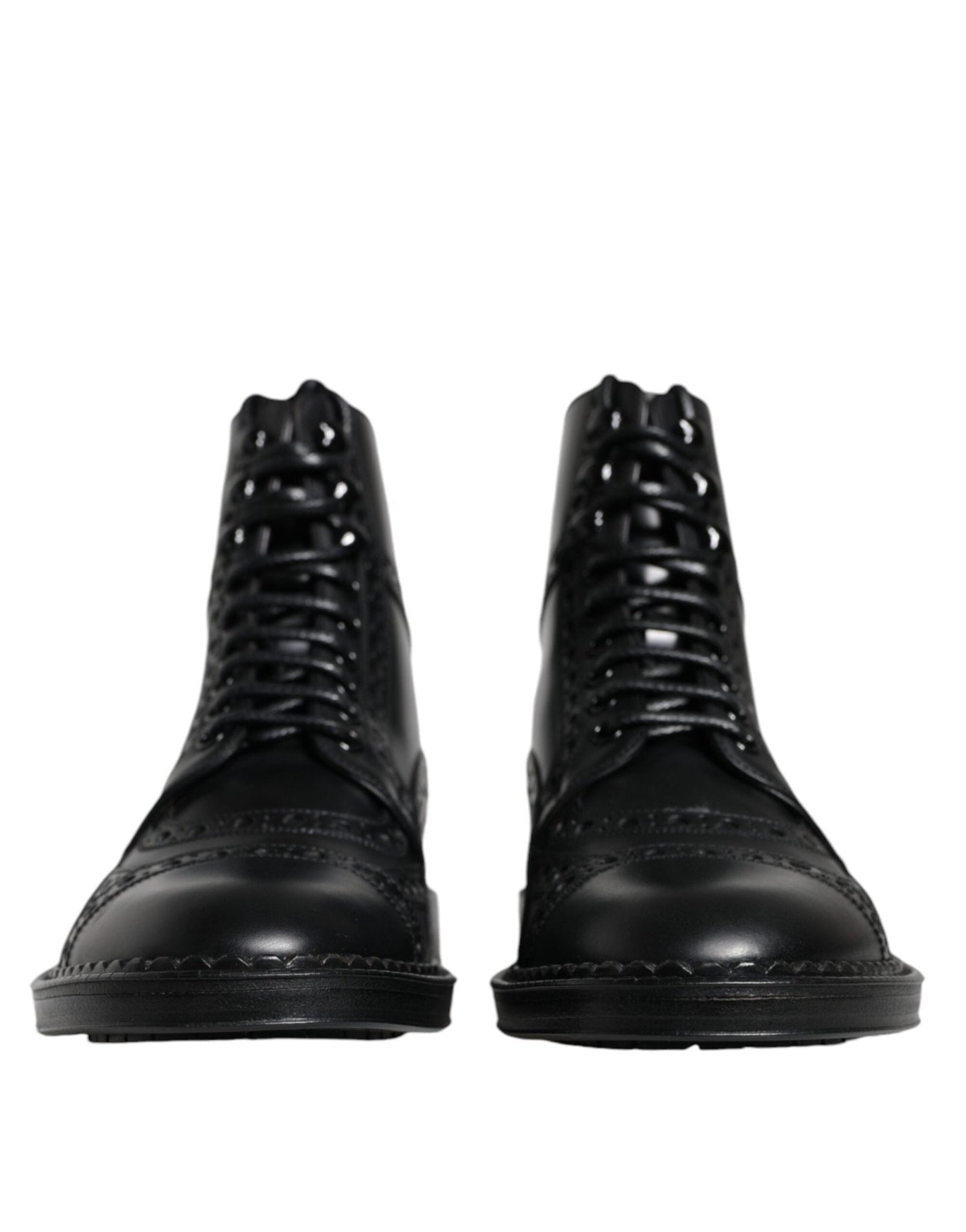 Dolce & Gabbana Black Leather Lace Up Mid Calf Boots Shoes - SMARTMARTNZ