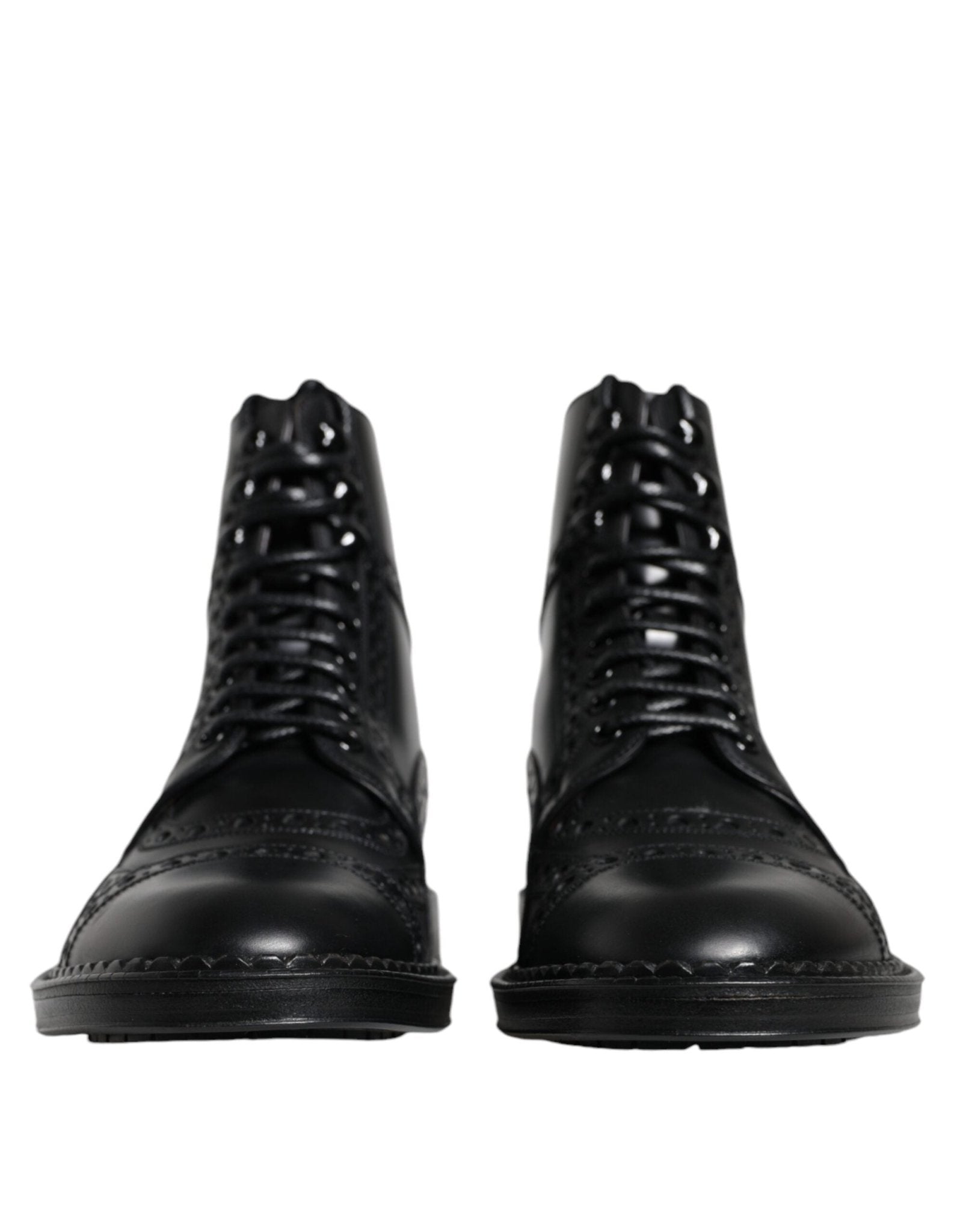 Dolce & Gabbana Black Leather Lace Up Mid Calf Boots Shoes - SMARTMARTNZ