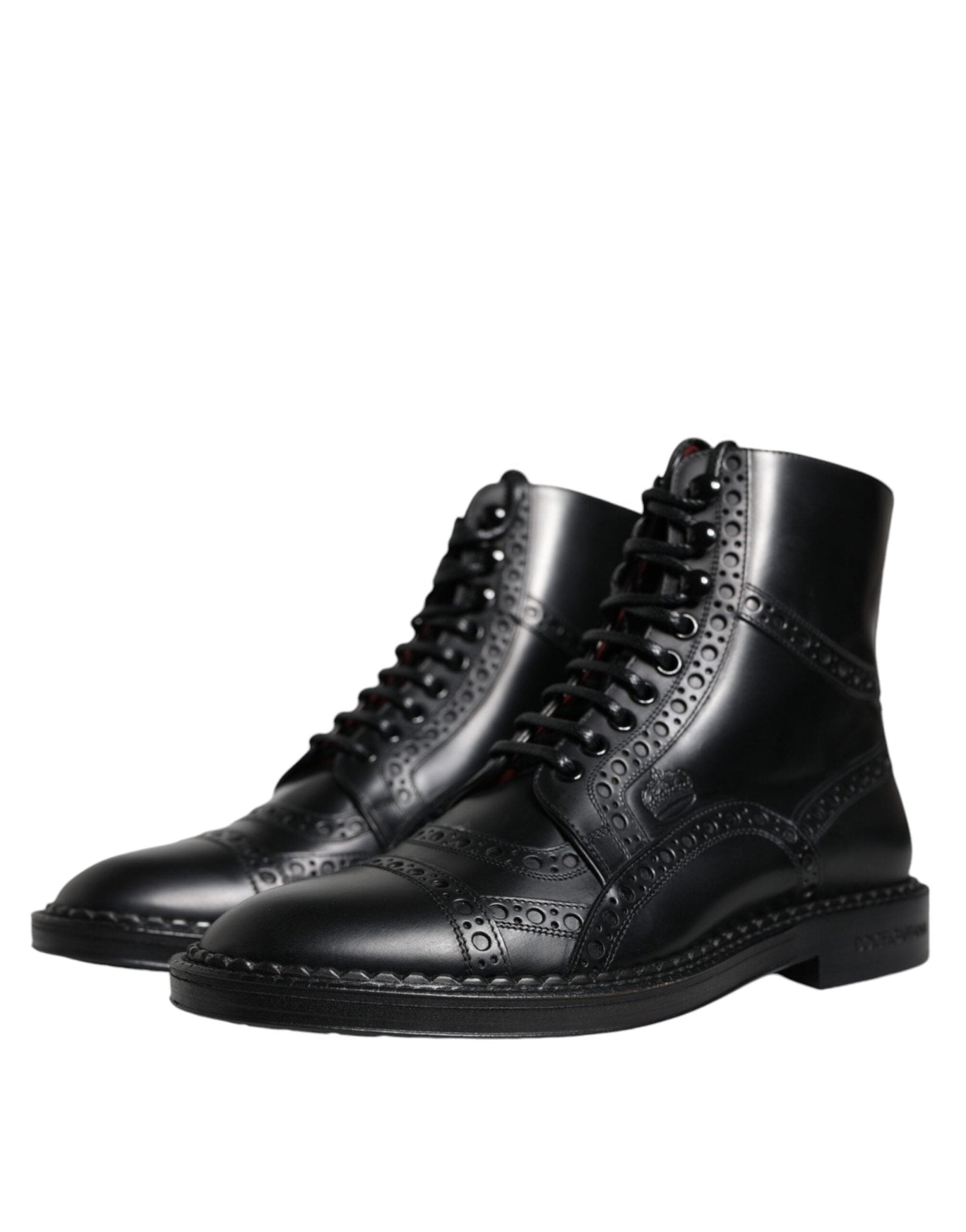 Dolce & Gabbana Black Leather Lace Up Mid Calf Boots Shoes - SMARTMARTNZ