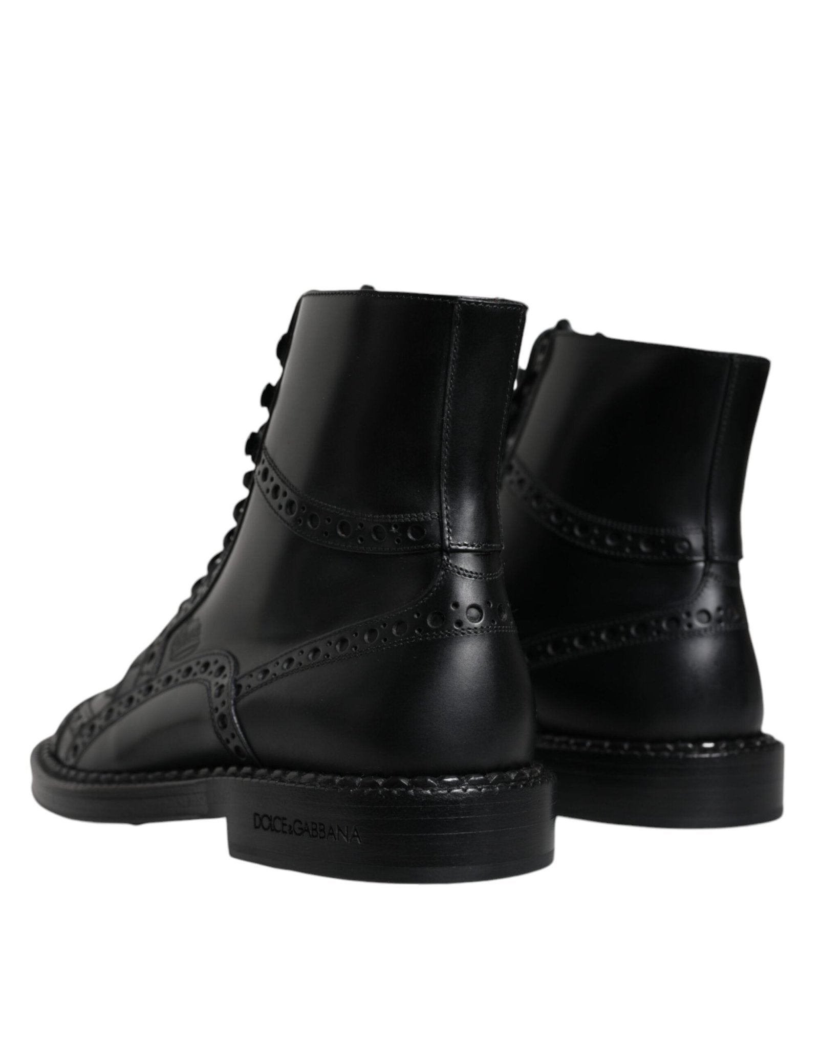 Dolce & Gabbana Black Leather Lace Up Mid Calf Boots Shoes - SMARTMARTNZ