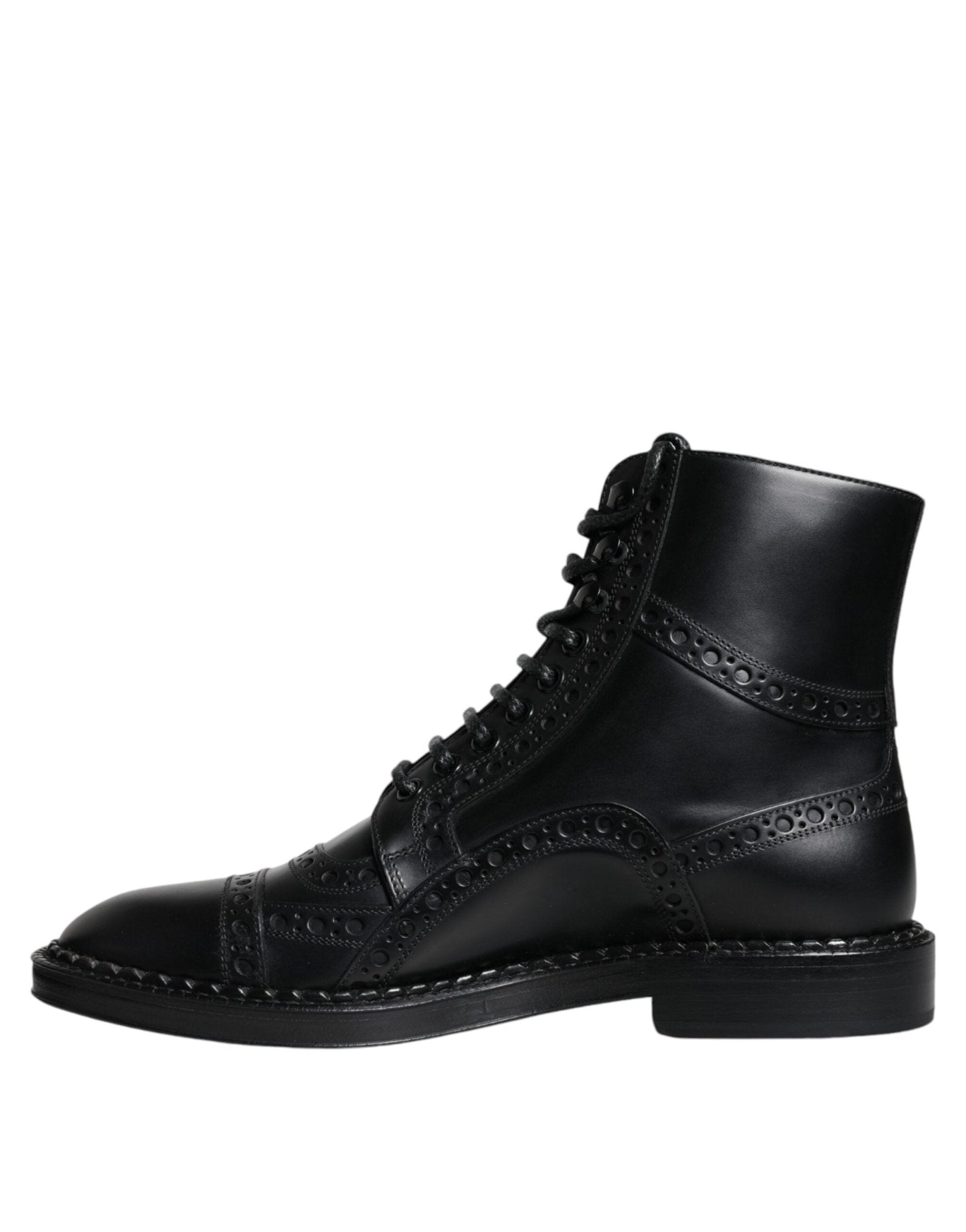 Dolce & Gabbana Black Leather Lace Up Mid Calf Boots Shoes - SMARTMARTNZ
