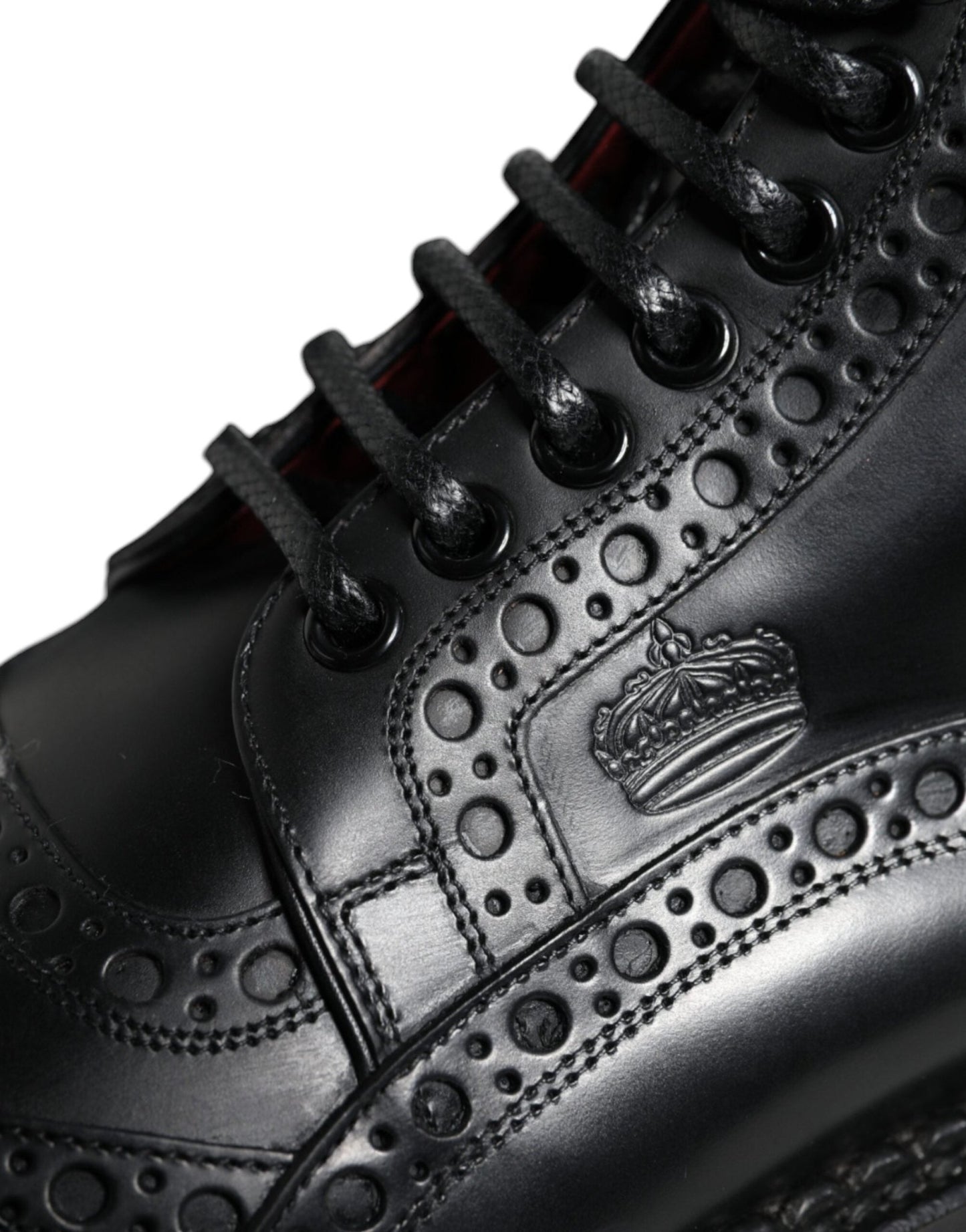Dolce & Gabbana Black Leather Lace Up Mid Calf Boots Shoes - SMARTMARTNZ