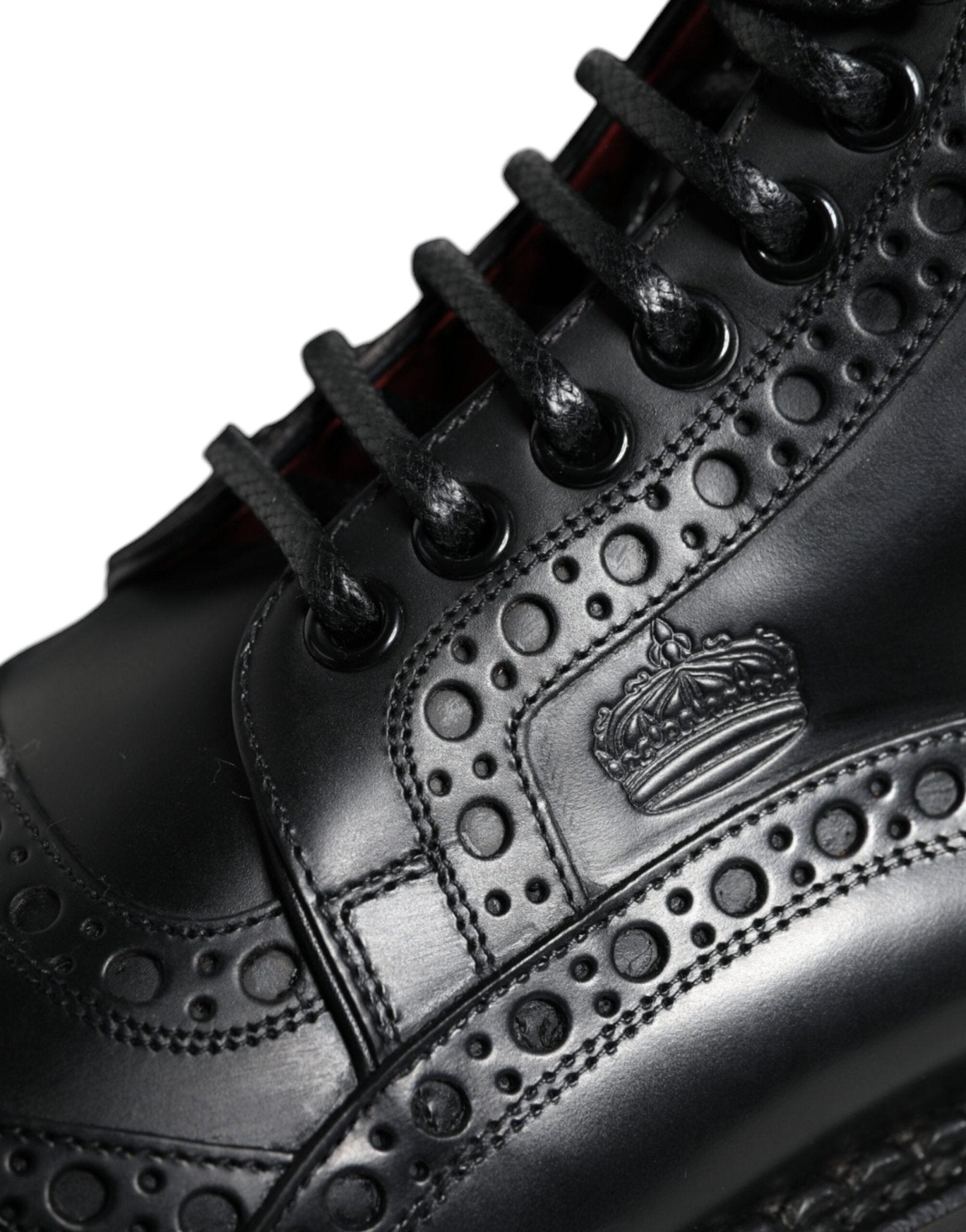Dolce & Gabbana Black Leather Lace Up Mid Calf Boots Shoes - SMARTMARTNZ