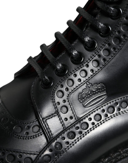 Dolce & Gabbana Black Leather Lace Up Mid Calf Boots Shoes - SMARTMARTNZ