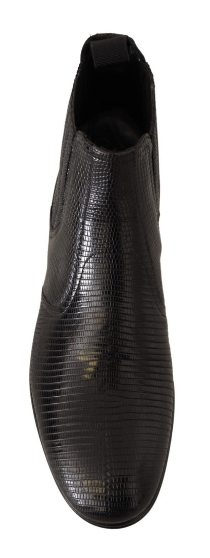 Dolce & Gabbana Black Leather Lizard Skin Ankle Boots - SMARTMARTNZ