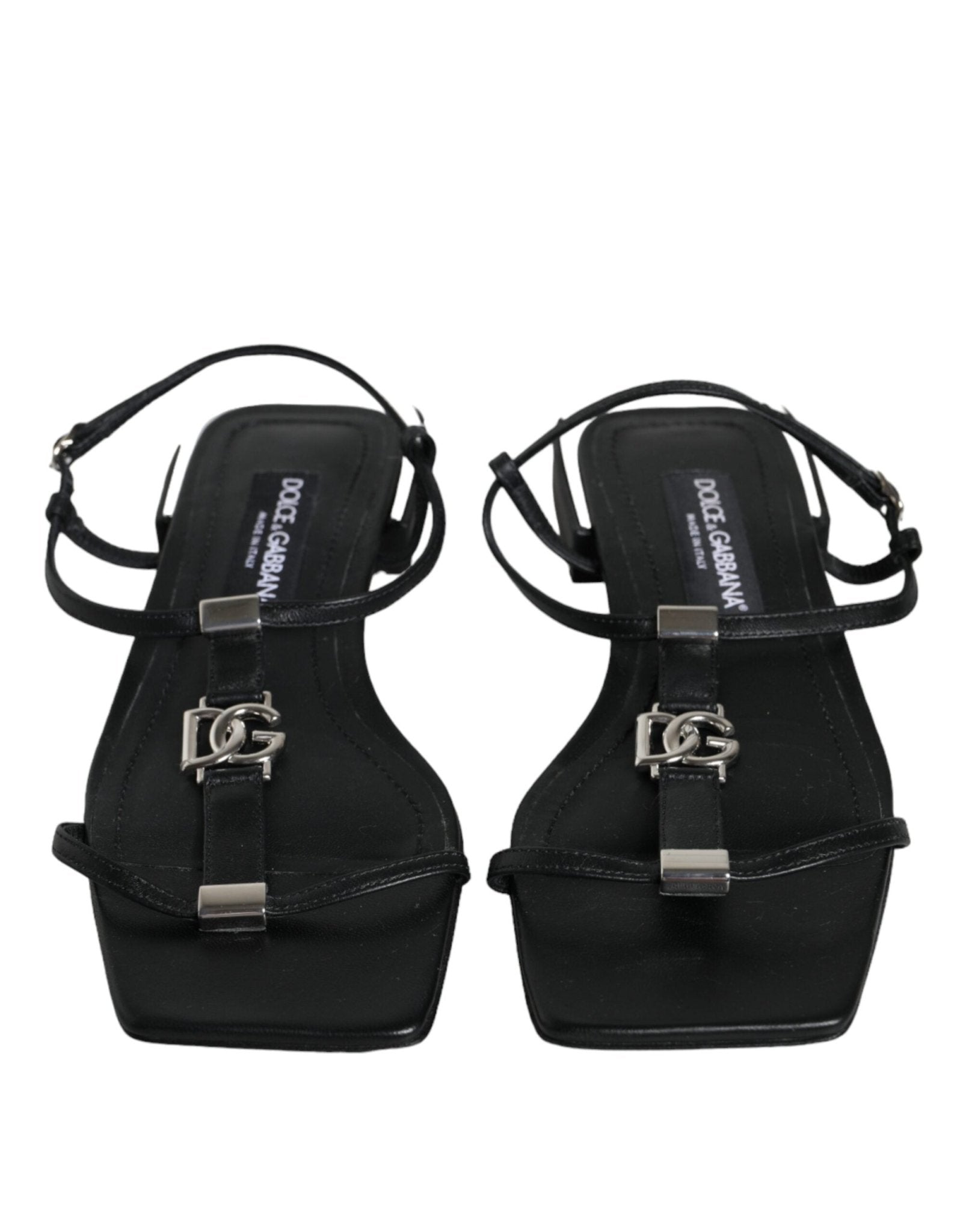 Dolce & Gabbana Black Leather Logo Ankle Strap Keira Sandals Shoes - SMARTMARTNZ