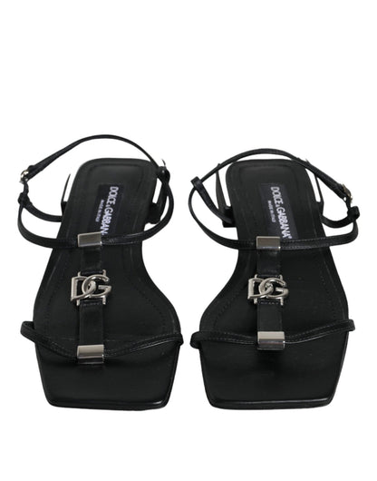 Dolce & Gabbana Black Leather Logo Ankle Strap Keira Sandals Shoes - SMARTMARTNZ