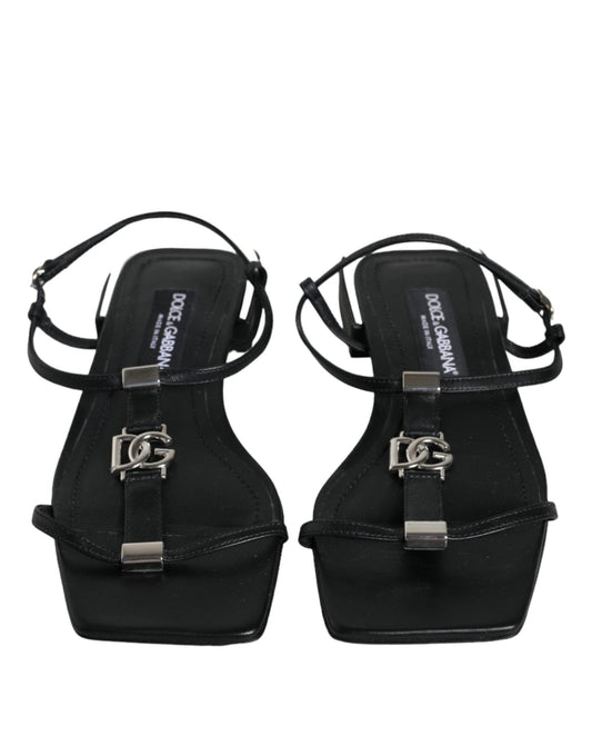 Dolce & Gabbana Black Leather Logo Ankle Strap Keira Sandals Shoes - SMARTMARTNZ
