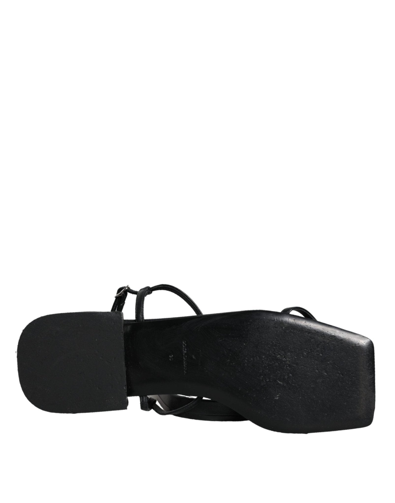 Dolce & Gabbana Black Leather Logo Ankle Strap Keira Sandals Shoes - SMARTMARTNZ