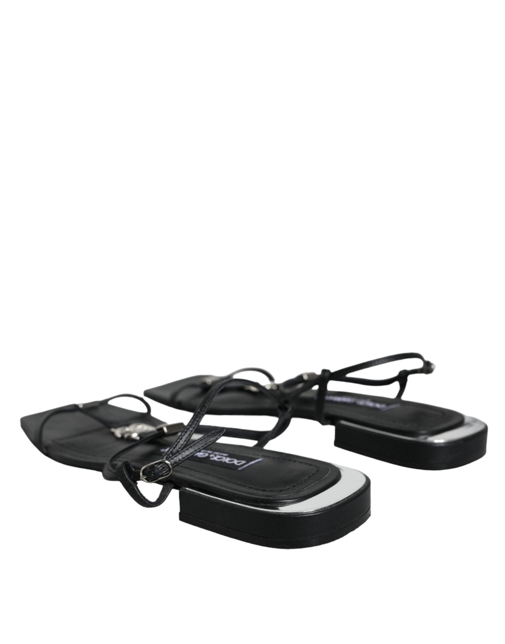 Dolce & Gabbana Black Leather Logo Ankle Strap Keira Sandals Shoes - SMARTMARTNZ