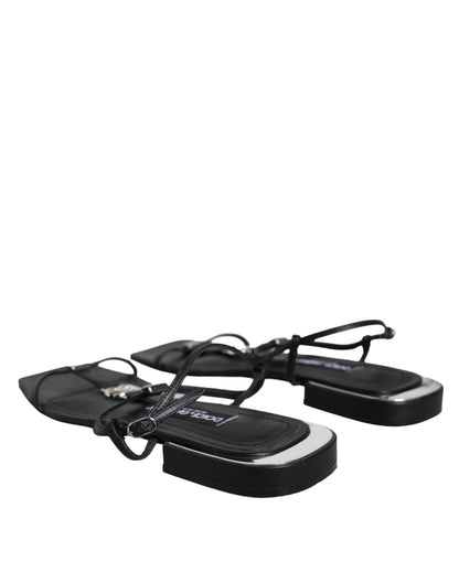 Dolce & Gabbana Black Leather Logo Ankle Strap Keira Sandals Shoes - SMARTMARTNZ