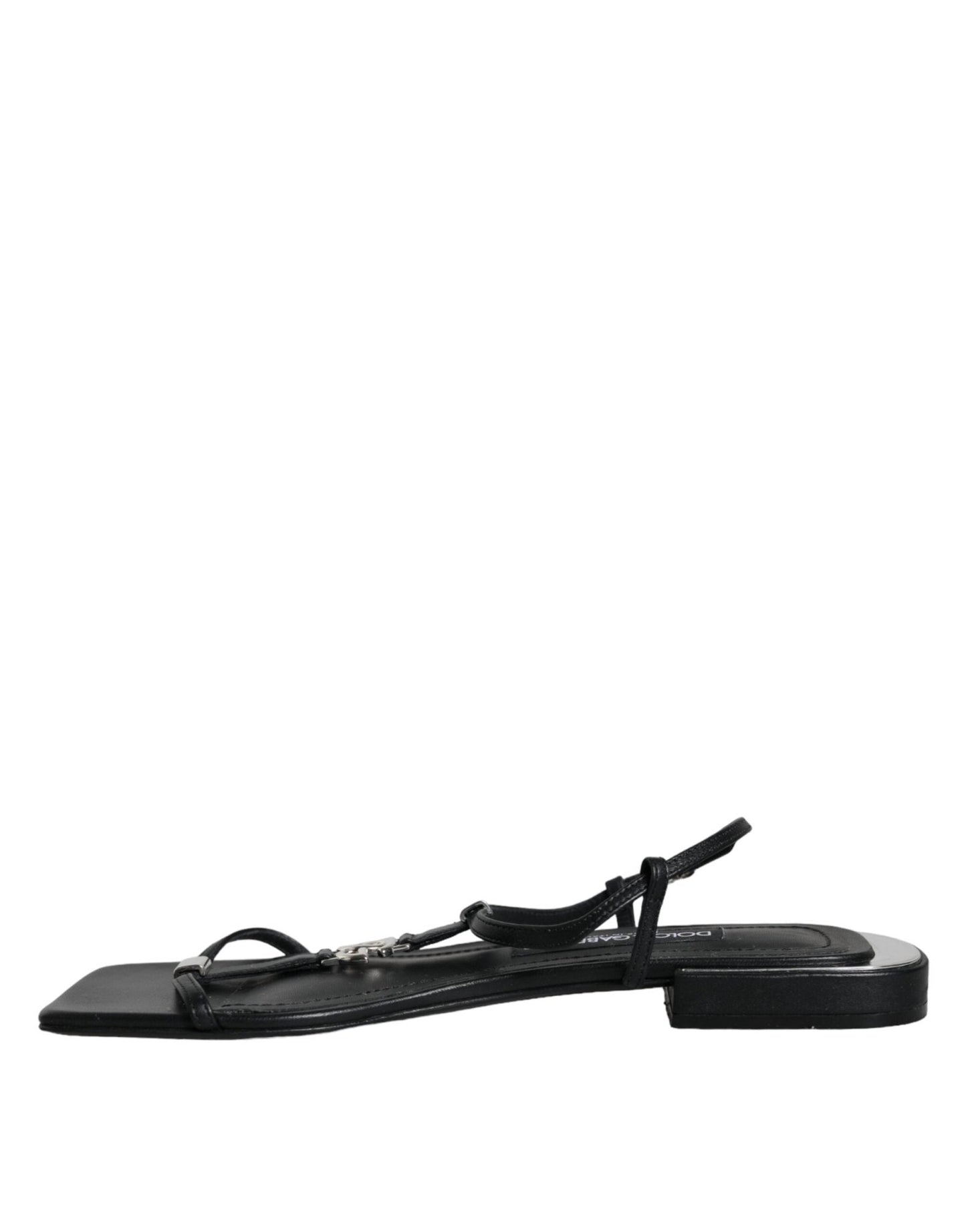 Dolce & Gabbana Black Leather Logo Ankle Strap Keira Sandals Shoes - SMARTMARTNZ