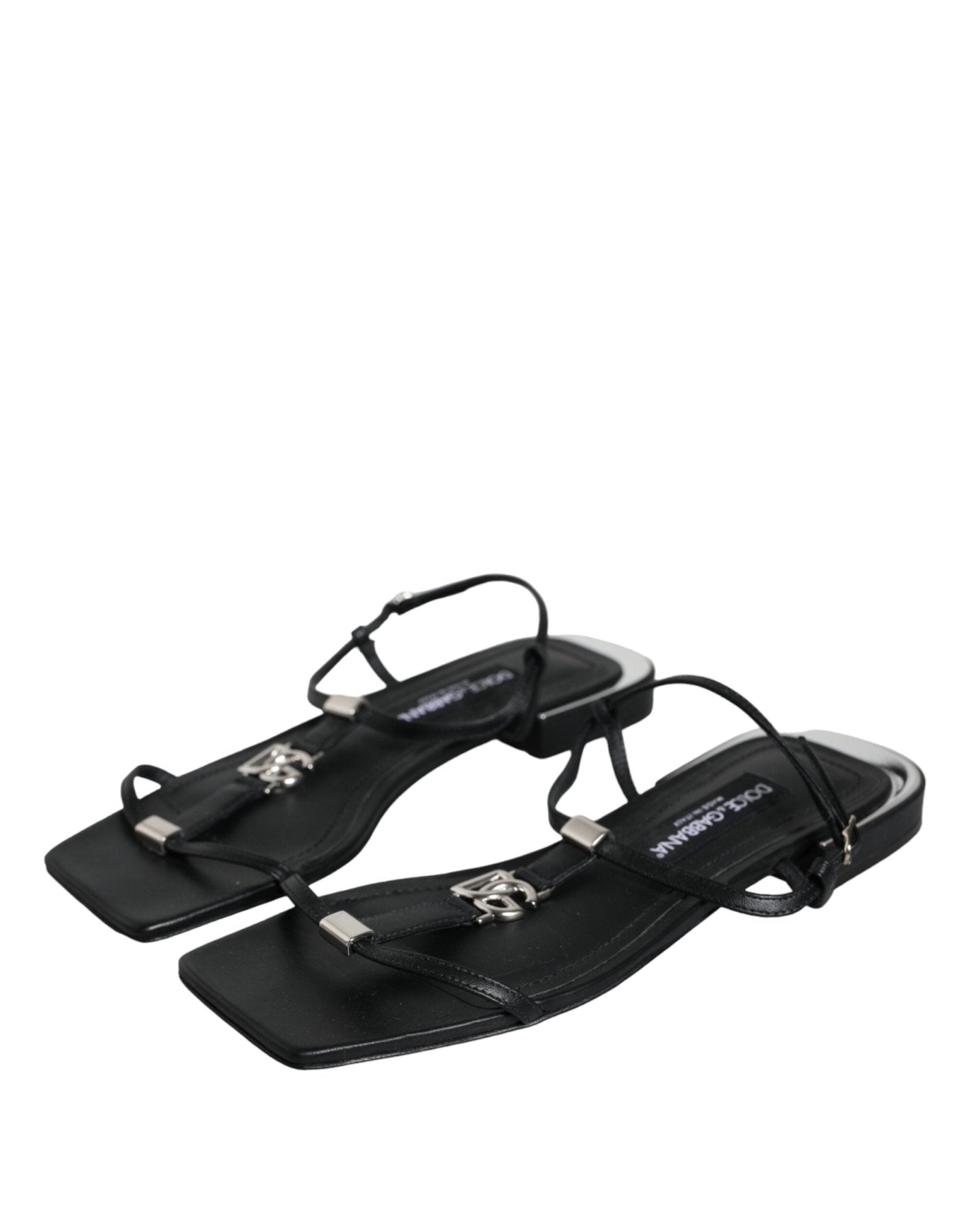 Dolce & Gabbana Black Leather Logo Ankle Strap Keira Sandals Shoes - SMARTMARTNZ